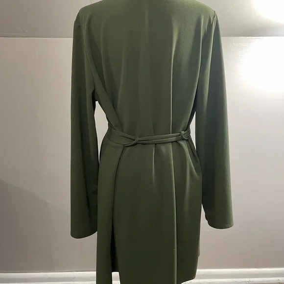 Olive Green Open Front Trench Coat - Picture 5 of 6